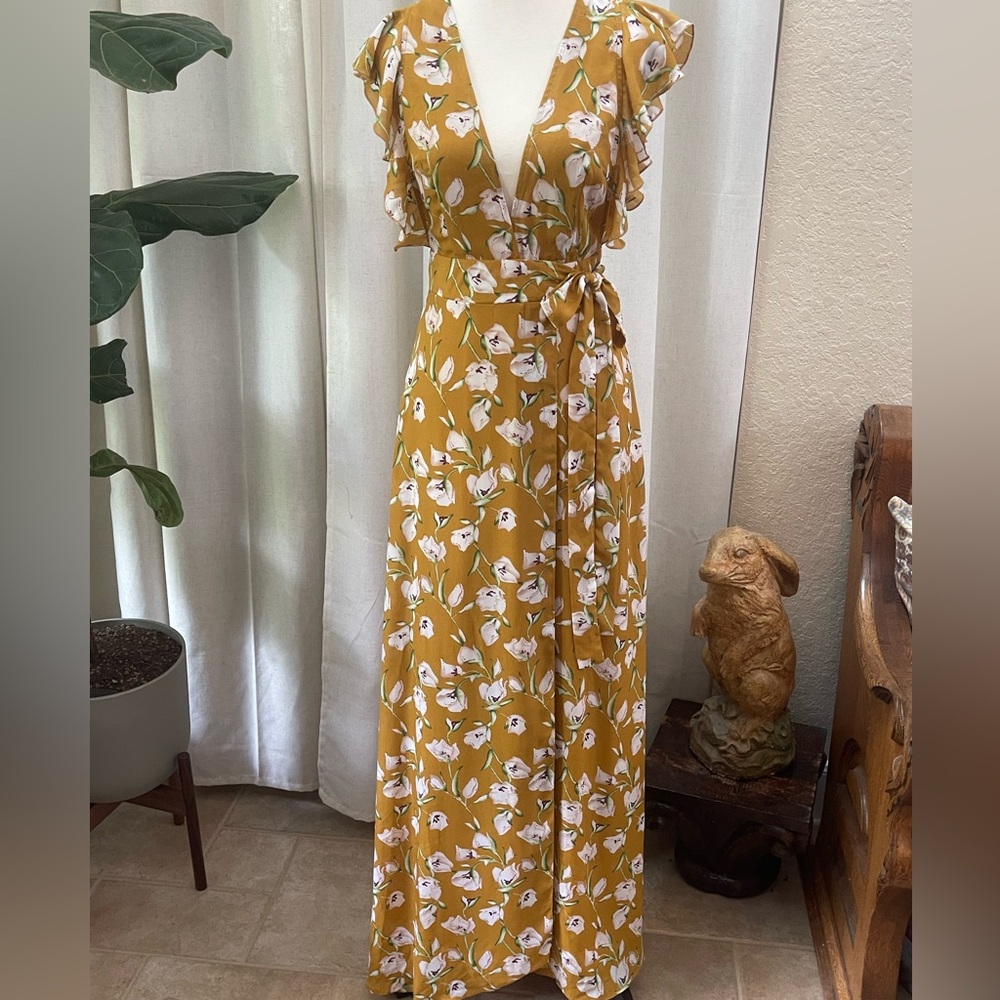 NEW Boohoo Yellow Maxi Wrap Dress with Ruffles - Picture 1 of 12
